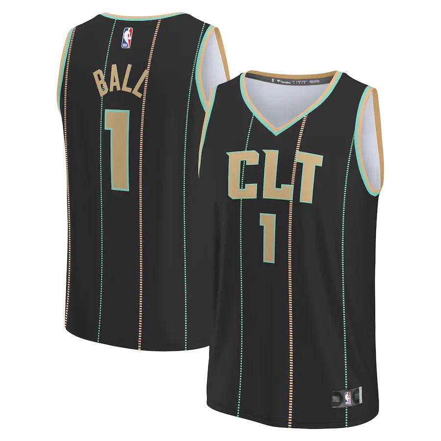 Men Charlotte Hornets 1 LaMelo Ball Fanatics Branded Black City Edition 2022-23 Fastbreak NBA Jersey